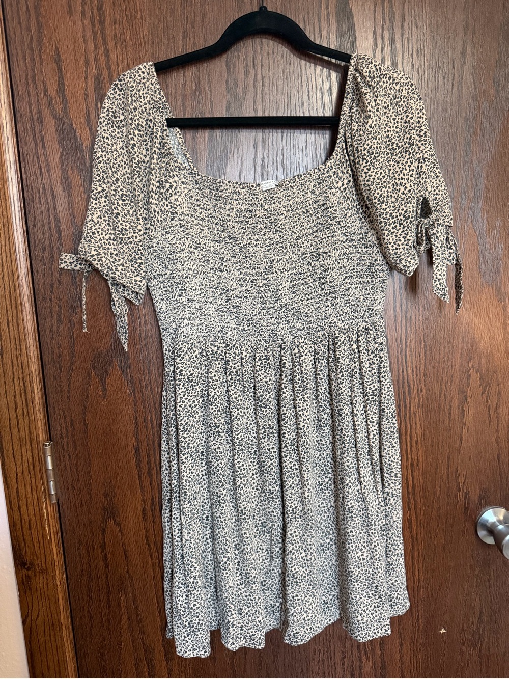 American Eagle Outfitters Cream and Black Smocked Mini Dress